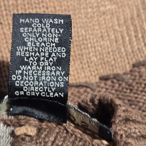 Harolds Linen Cotton Mock Neck Patchwork Sweater Cropped Brown Retro MED 70s Hip - Picture 10 of 11